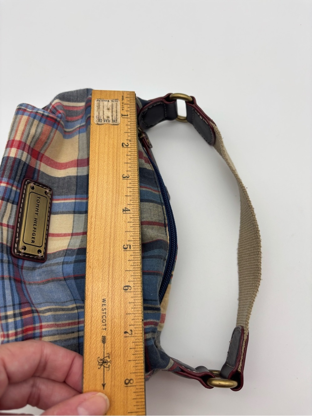 Tommy Hilfiger vintage Y2K era Plaid Canvas mini purse- Navy Red Cream - Picture 9 of 9